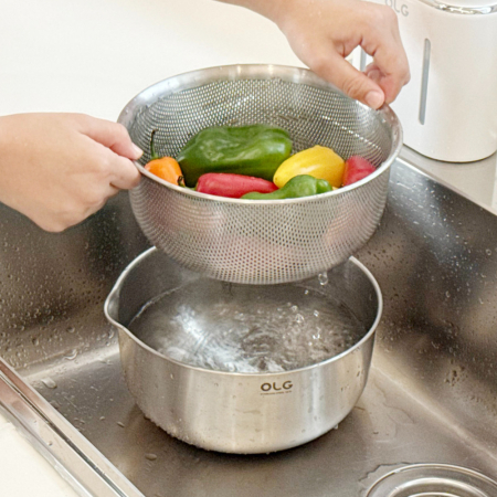 올지 스텐 304 채반 믹싱볼 2단세트 다용도 세척 볼 깊은 주방 보울 #2