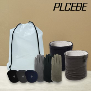 플씨드 겨울 4종 EVA파우치 G세트 (프리미엄 넥워머+클래식 벨벳 논슬립 터치 장갑+청음 귀마개)