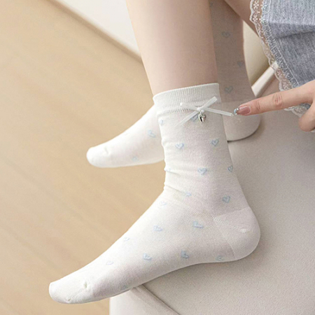 룩앳걸 파스텔 하트 리본 자수 중목양말 5켤레 세트 #5