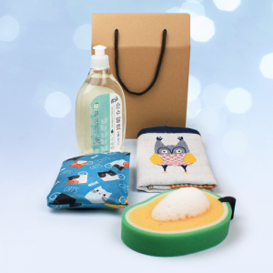 참그린 주방세제 480ml + 순면 캐릭터 주방타올 고리타올 + 과일수세미 + 빅사이즈 장바구니 + 끈케이스