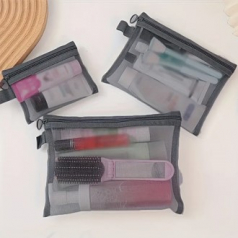 377 가벼운 메시 화장품 파우치 3pcs