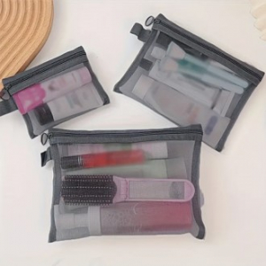 377 가벼운 메시 화장품 파우치 3pcs