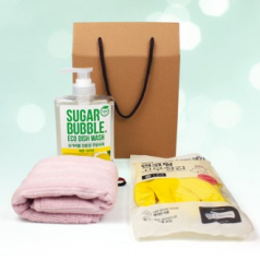 슈가버블 주방세제 470ml + 면코팅 고무장갑 + 골지 고리 주방타올 + 끈케이스