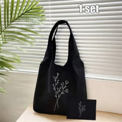 360 블랙 싱글 숄더 캔버스 토트 백 세트