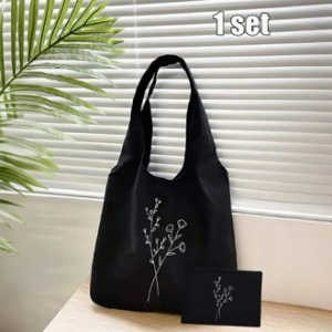 360 블랙 싱글 숄더 캔버스 토트 백 세트