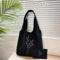 360 블랙 싱글 숄더 캔버스 토트 백 세트