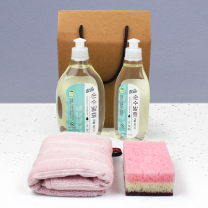 참그린 식물설거지 주방세제 480ml + 290ml + 골지 고리 주방타올 + 떡수세미