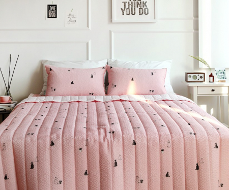 큐티 캣츠 시어서커 여름이불 겸 스프레드+베개커버 세트 싱글/더블 4색상 고급침구가방증정 #4