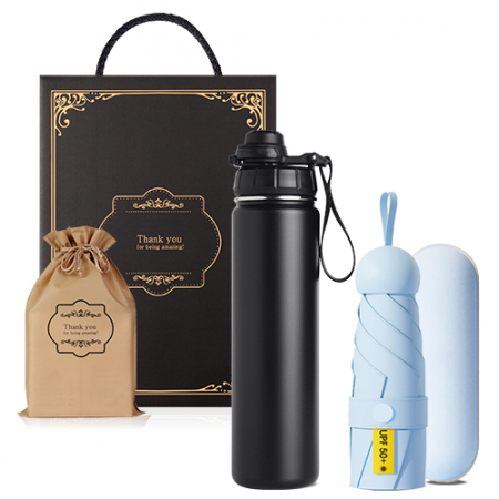 텀블러+우산 기프트세트  650ml스텐보틀1+5단 미니우산 암막 양우산 파우치 #3