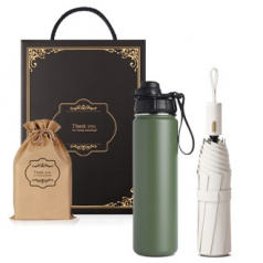 텀블러+우산 기프트세트 650ml스텐보틀1+3단 원터치 자동우산  암막 양우산