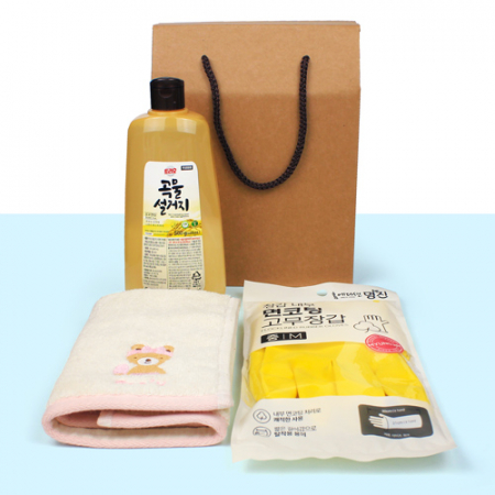 울리프렌즈 자수 핸드타올 + 트리오 주방세제 + 면코팅 고무장갑 + 끈케이스 #2