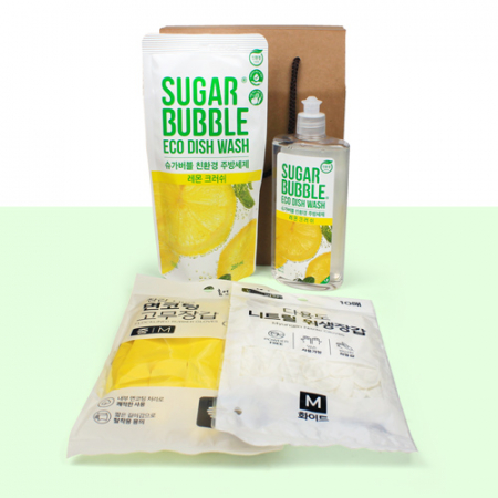 슈가버블 주방세제 280ml+리필280ml + 면코팅 고무장갑 + 니트릴장갑 10매 #2