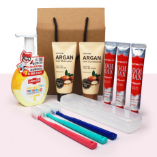 과일나라 샴푸+컨디셔너 + 크리오 치약3개+칫솔3개 + 휴대용케이스 + 랩신 핸드워시