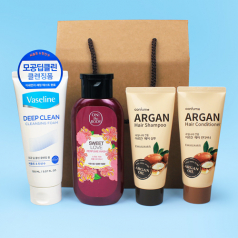 바세린 클렌징폼 + LG온더바디 바디워시 + 과일나라 아르간 샴푸+컨디셔너 + 끈케이스