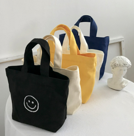 미니 캔버스 스마일 에코백 손가방 보조가방 미니가방 핸드백 다용도 학교 학원 행사