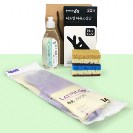 참그린 주방세제 280ml + 투톤 고무장갑 + 니트릴장갑20매 + 떡수세미2개 + 끈케이스 #2