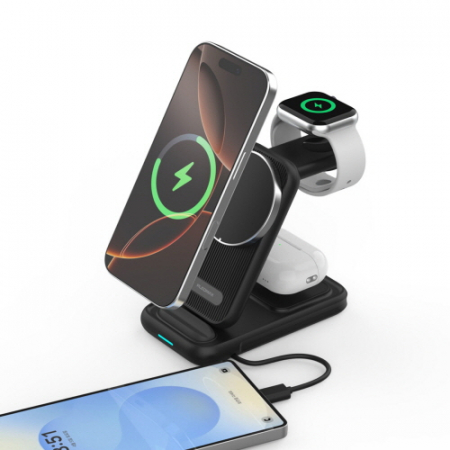 플레오맥스 PM-4ONE 4 in 1 접이식 15W 고속 무선 충전기, 애플 + 갤럭시 워치 #4