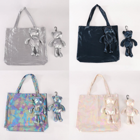 B155 곰돌이 접이식 에코백 바쿠백 시장가방 장바구니 보조 가방 인쇄 답례품 주문제작 #3