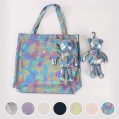 B155 곰돌이 접이식 에코백 바쿠백 시장가방 장바구니 보조 가방 인쇄 답례품 주문제작