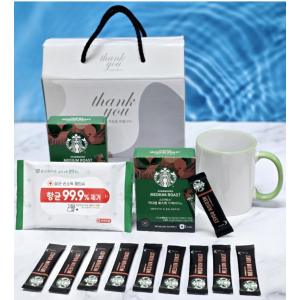 스타벅스 커피스틱 10P+도자기 머그 컵+손소독 물티슈 세트