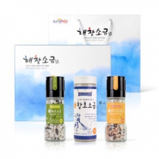 해창소금 구운소금 태양초 + 허브 캠핑용 그라인더 2종 + 함초소금 180g 선물세트 1호