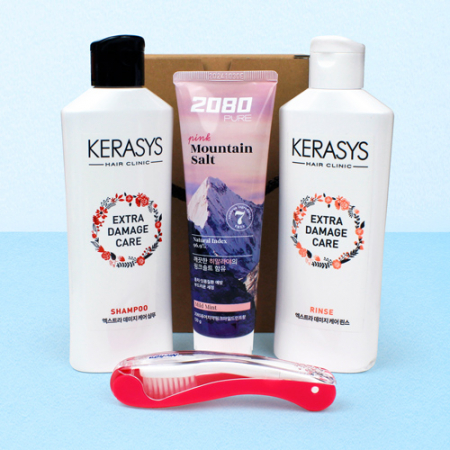 캐라시스 샴푸+린스+2080  핑크솔트  치약 120g+고급형 접이식 칫솔 #3