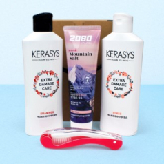 캐라시스 샴푸+린스+2080  핑크솔트  치약 120g+고급형 접이식 칫솔