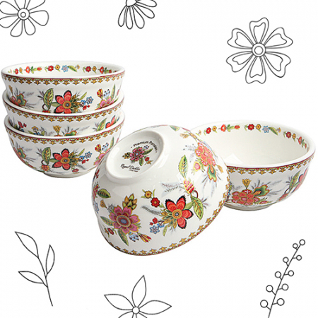 달리아꽃 대접5P 세트, 엠보싱+입체+금박디자인 #2