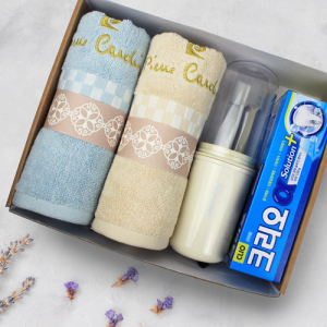 피에르가르뎅 타올2p 세트 + 휴대용양치컵 + 나드 딥클린 미세모  칫솔 2개 + 크리오 치약  120g 2개