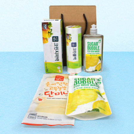 지퍼백 + 위생  롤백 200매 + 슈가버블 주방세제 용기+리필 + 단미니 고무장갑