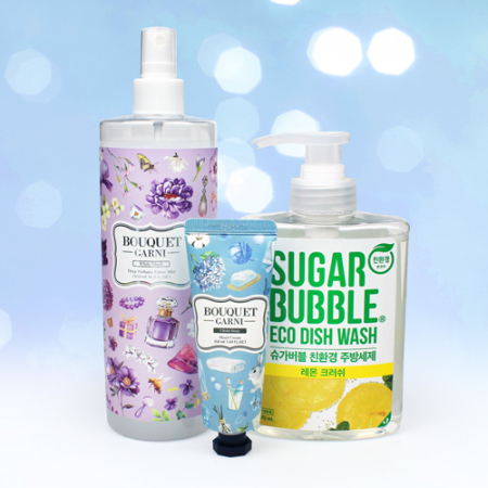 부케가르니 섬유향수 500ml+핸드크림 +슈가버블 주방세제 470ml +끈케이스
