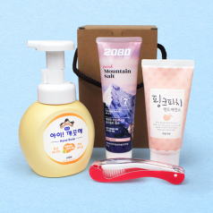 아이깨끗해+고급형 접이식칫솔+2080 핑크솔트 치약 120g + 과일나라 핑크피치 핸드로션