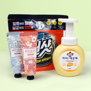 슈가버블 버블원샷 캡슐세제 + 아이깨끗해 용기 + 부케가르니 핸드로션 2개