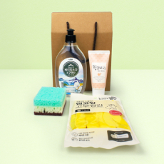 베이킹소다 구연산 주방세제 500ml + 과일나라 핸드크림 + 면코팅고무장갑 + 양면 떡수세미