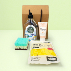 베이킹소다 구연산 주방세제 500ml + 과일나라 핸드크림 + 면코팅고무장갑 + 양면 떡수세미