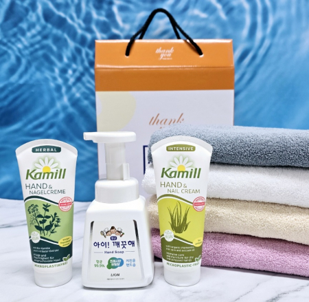 카밀 핸드크림 로션+ [송월타올] 수건+ 향균 아이깨끗해) 선물세트/ 판촉 사은품 선물용 답례품 단체 행사 기념 홍보 기프트/ 송월 타월 호텔 수건 세면 타올/ 핑크소금 화장품 휴대용 #4