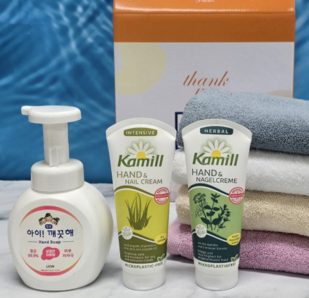 카밀 핸드크림 로션+ [송월타올] 수건+ 아이깨끗해 비누) 선물세트/ 판촉 사은품 선물용 답례품 단체 행사 기념 홍보 기프트/ 송월 타월 호텔 수건 세면 타올/ 핑크소금 화장품 휴대용 #4