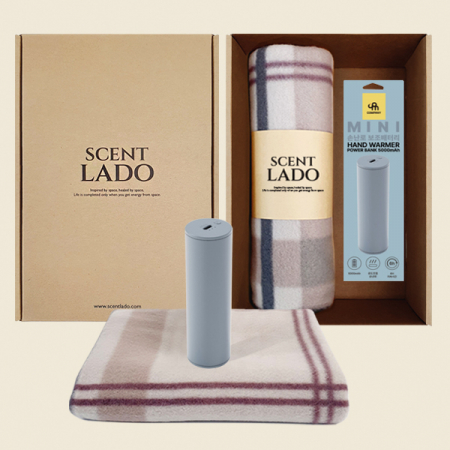 센트라도 패턴담요+원통형 휴대용 손난로 보조배터리 세트 #3