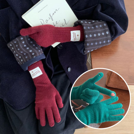 W009 핑거홀 터치 롱 장갑 손가락 무지 니트장갑 #4