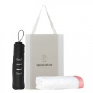 더마음가는 선물set 라이프타올 160g과 엘르 블랙 3단 수동 우산 1개 2P