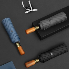 포유렐라 튼튼한 16k 프리미엄 원목 자동 접이식 3단 우산