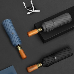 포유렐라 튼튼한 16k 프리미엄 원목 자동 접이식 3단 우산