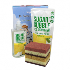 슈가버블 주방세제 용기 280ml + 슈가버블 주방세제 리필 280ml + 양면 떡수세미*2 4종 어려운이웃 케이스 변경가능