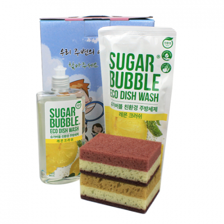 슈가버블 주방세제 용기 280ml + 슈가버블 주방세제 리필 280ml + 양면 떡수세미*2 4종 어려운이웃 케이스 변경가능 #2