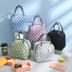 심플 체크무늬 보온보냉 피크닉 런치백 도시락 가방