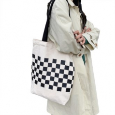 CF898 에코라이프 모던 체크 대용량 숄더 캔버스 쇼퍼백