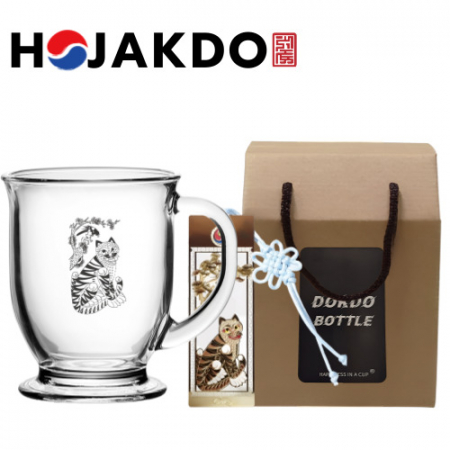 한국전통 에디션 호작도 드로잉 글라스 머그컵 440ml 책갈피 북마크 기념품 #2