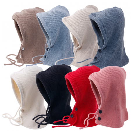 니트 단추 바라클라바 방한 후드 넥워머 겨울 모자 #3