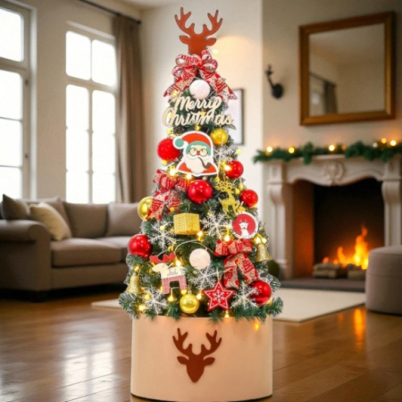 120cm 반짝이는 골드앤레드 크리스마스 트리 풀세트 #3