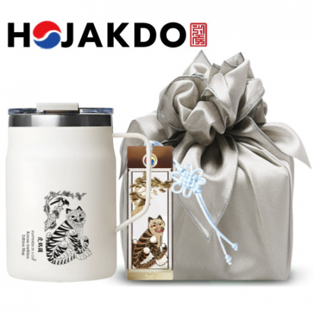 한국전통 호작도 파우더 머그 독도보틀 480ml 책갈피 북마크 보자기포장 선물세트 #3